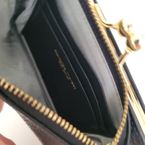 Samantha Thavasa Zip Kisslock Geniue Pebble Leather Wallet Black Boho Quality - Picture 5 of 11